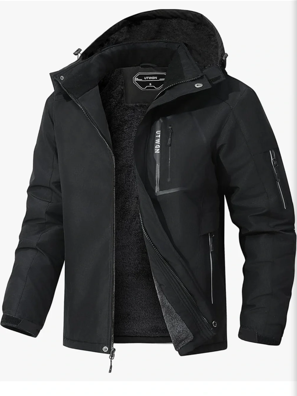 NWT UTWGN Men’s Ski Jacket Black Small Waterproof Fleece Lined Snow Coat